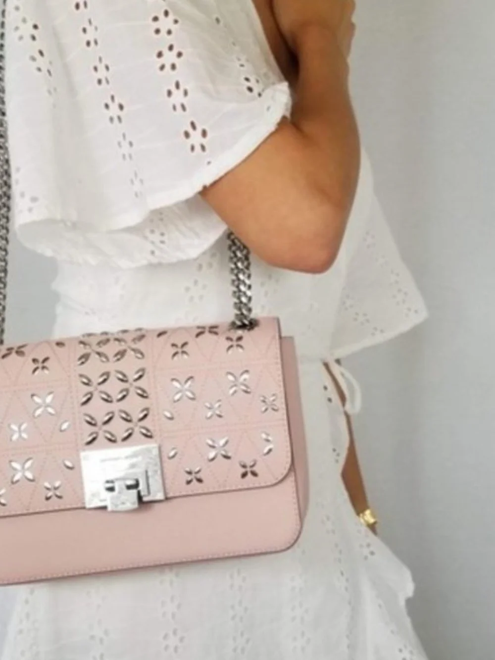 Michael Kors Tina Silvet Studded Shoulder Flap Bag EUC